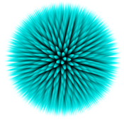 Sea urchin model: Volume rendering of a sea urchin model sampled with our method. The color is linearly interpolated in the spike tetrahedra. The model consists of 2470 tetrahedra and is sampled to a grid with resolution 256³ with a Gaussian filter kernel of radius 2.3 voxels.